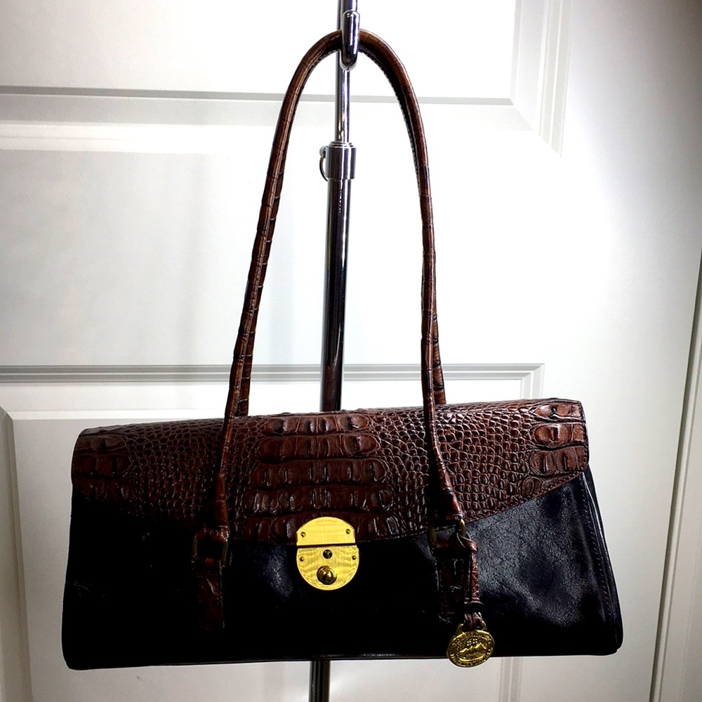 BRAHMIN vintage black brown Croc design  leather tote bag just reduced